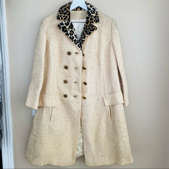 1966 Vintage Wool Wedding Coat w/Animal Print Faux Fur Collar - Picture 10 of 10
